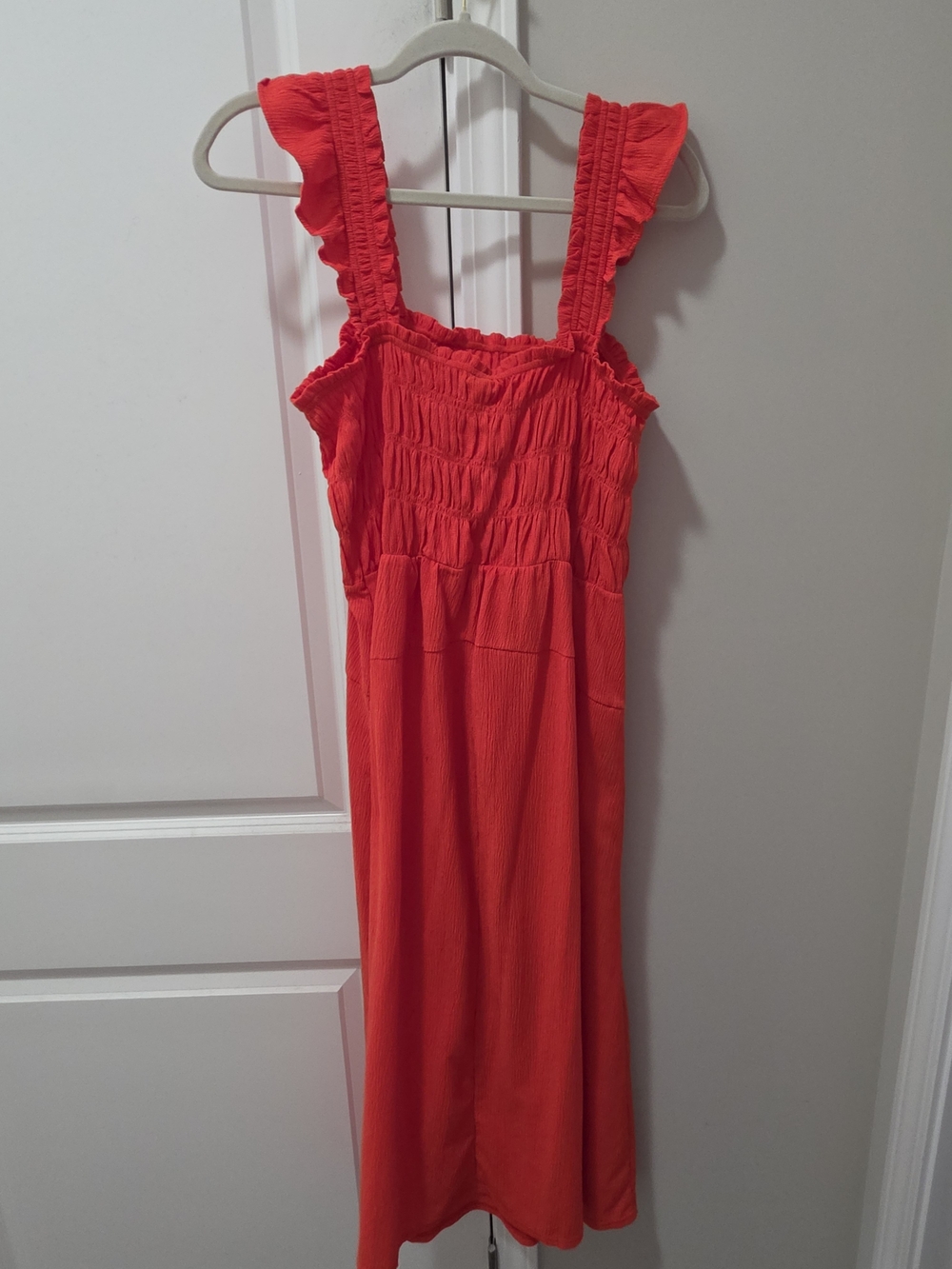 Bright Red Ruffle-Shoulder Midi Dress - Picture 2 of 3